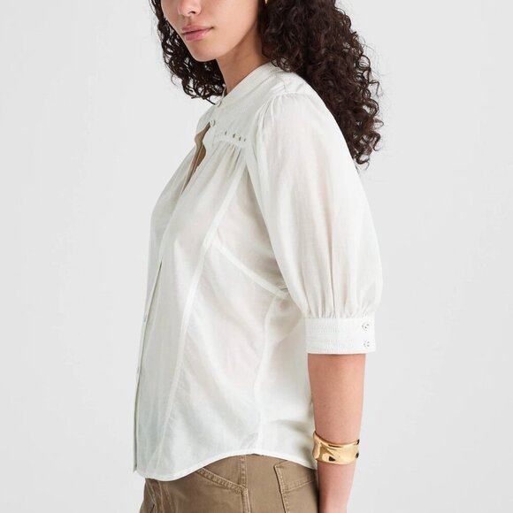 Madewell Puff-Sleeve Band-Collar Lightweight Shirt White Size 4/S NWT - Picture 2 of 9